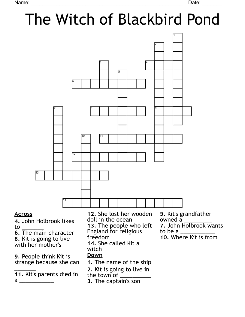 The Witch of Blackbird Pond Crossword