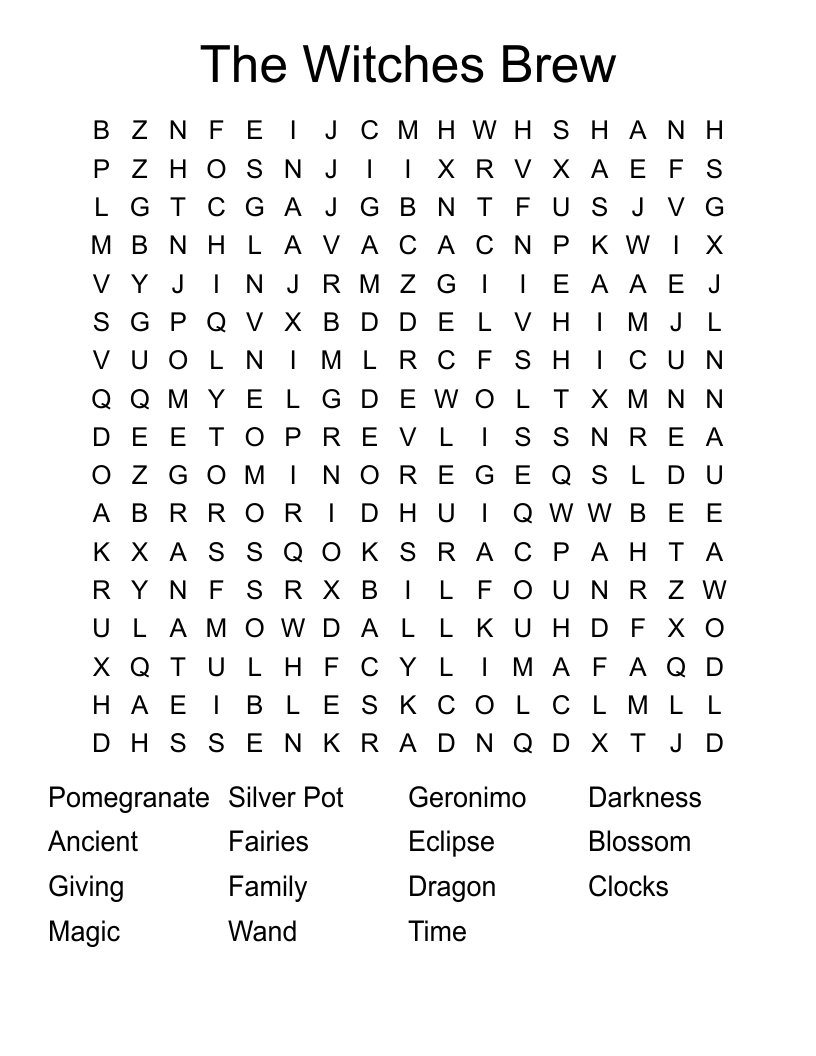 The Witches Brew Word Search