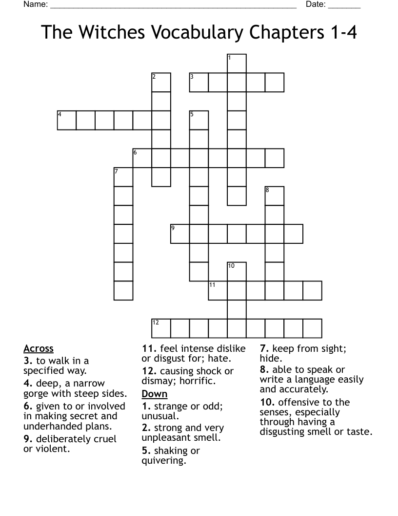 The Witches Vocabulary Chapters 1-4 Crossword