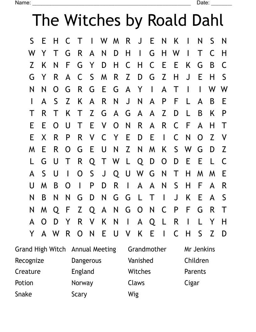 The Witches by Roald Dahl Word Search