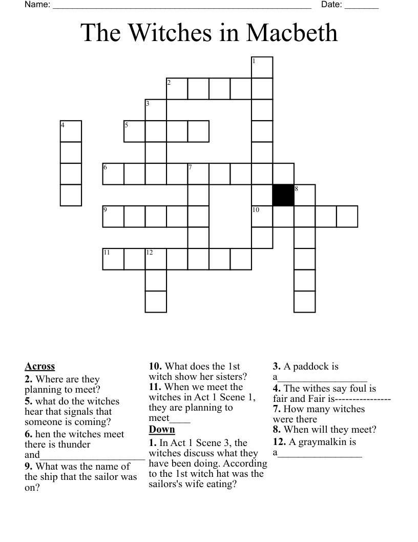 The Witches in Macbeth Crossword