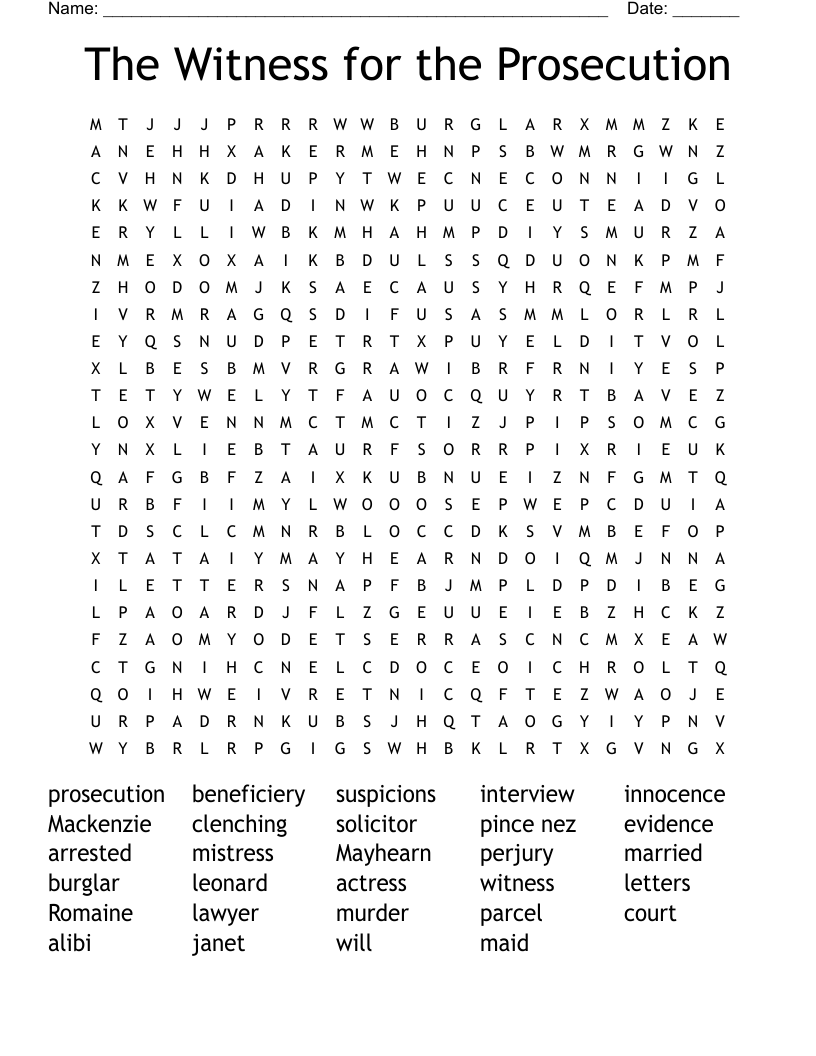 The Witness for the Prosecution Word Search