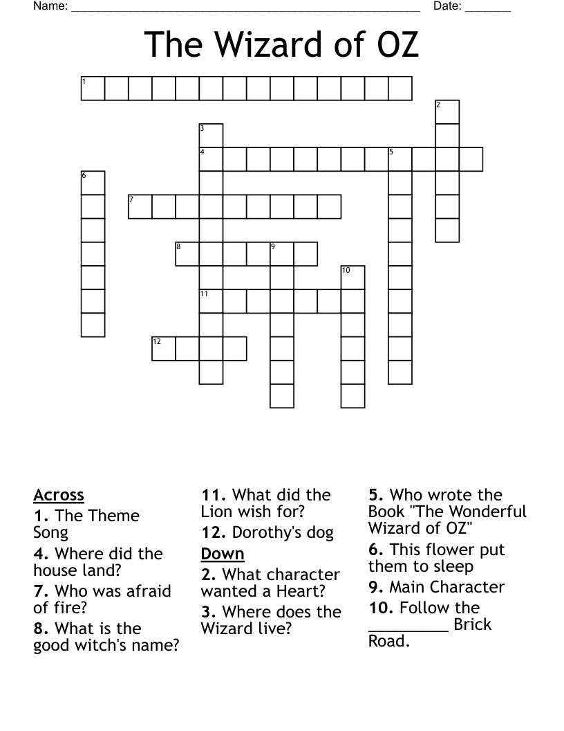 The Wizard of OZ Crossword