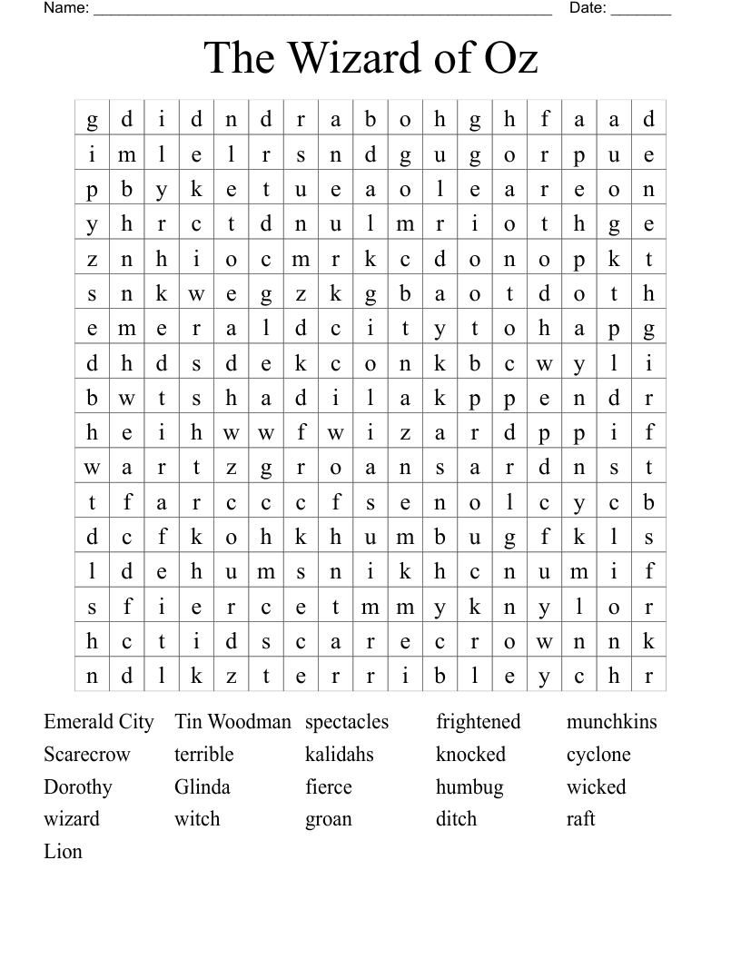 The Wizard of Oz Word Search
