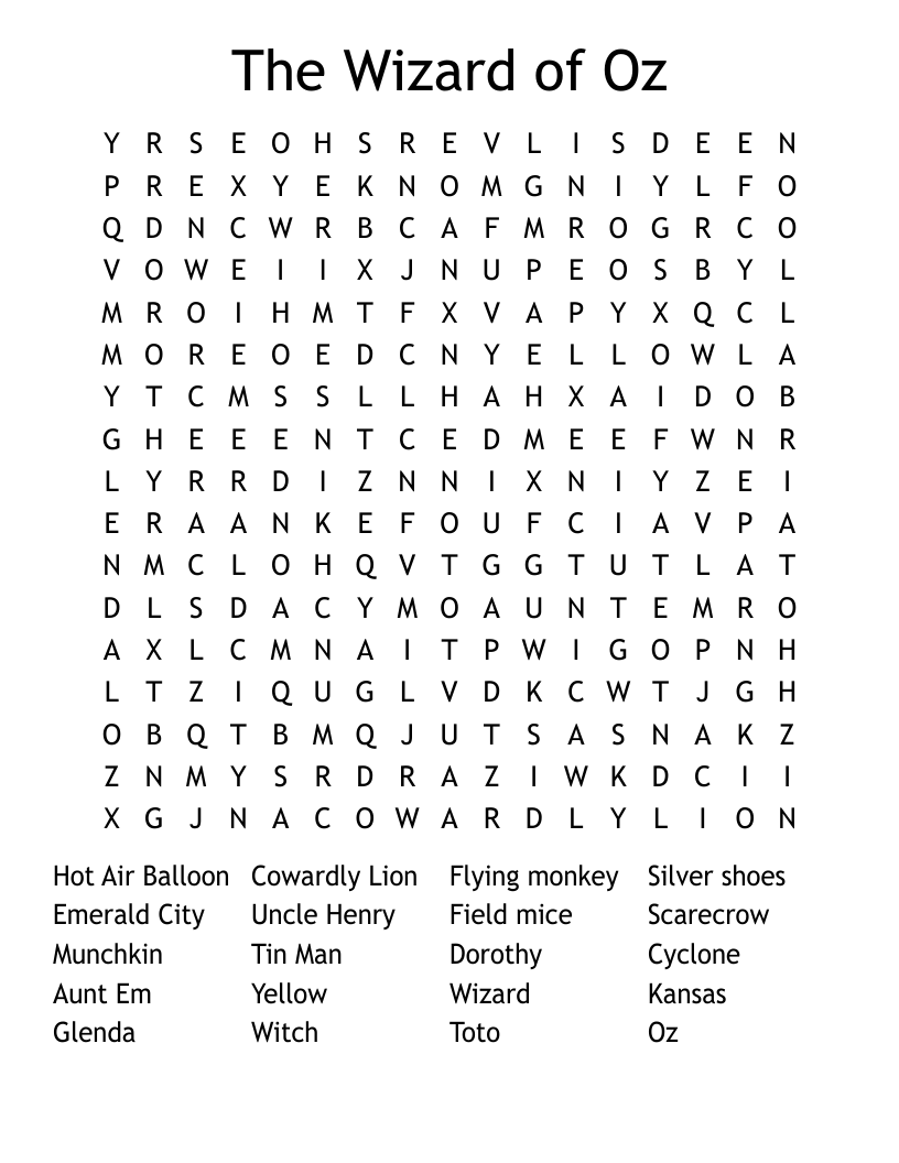 The Wizard of Oz Word Search