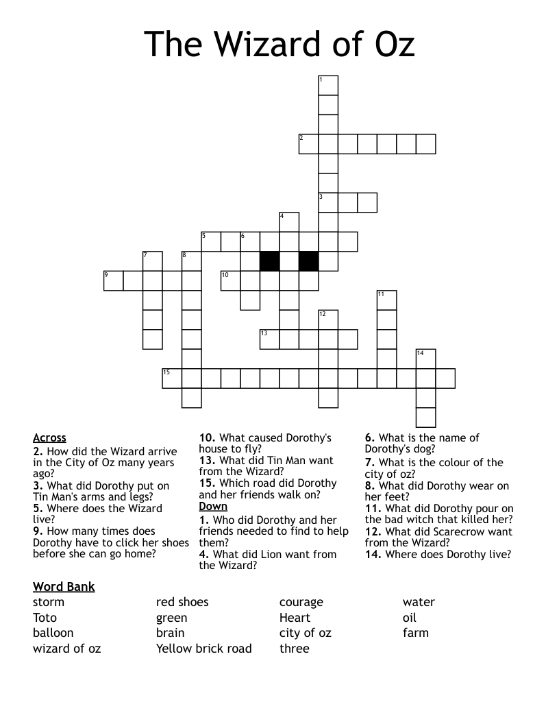 The Wizard of Oz Crossword