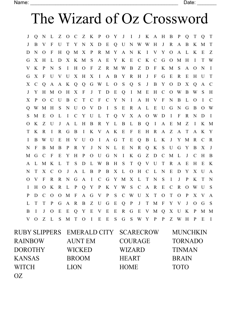 The Wizard of Oz Crossword Word Search