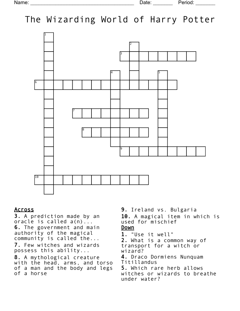 The Wizarding World of Harry Potter Crossword