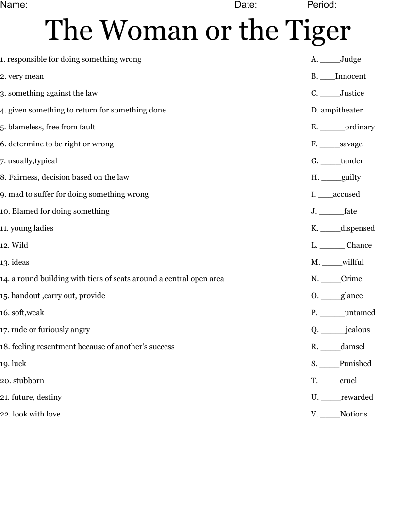 The Woman or the Tiger Worksheet