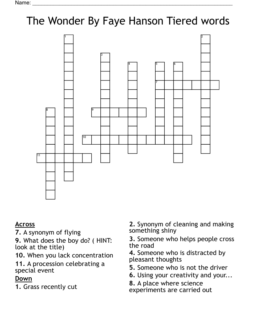 The Wonder By Faye Hanson Tiered words Crossword