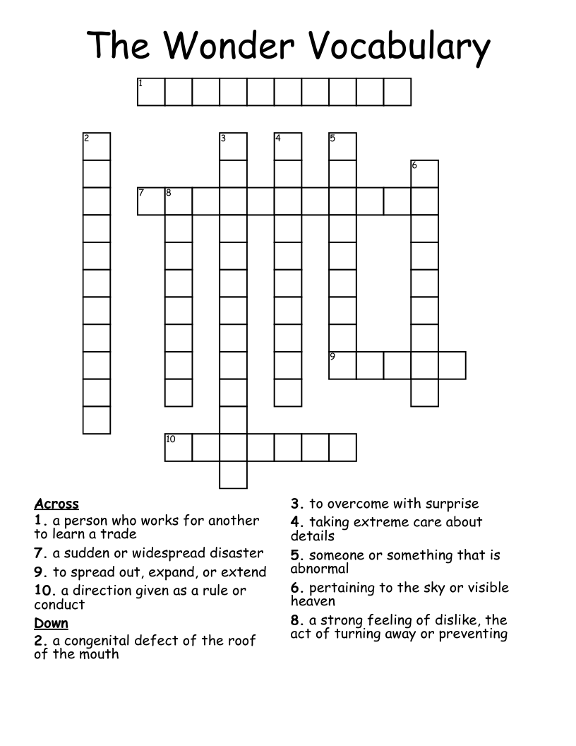 The Wonder Vocabulary Crossword