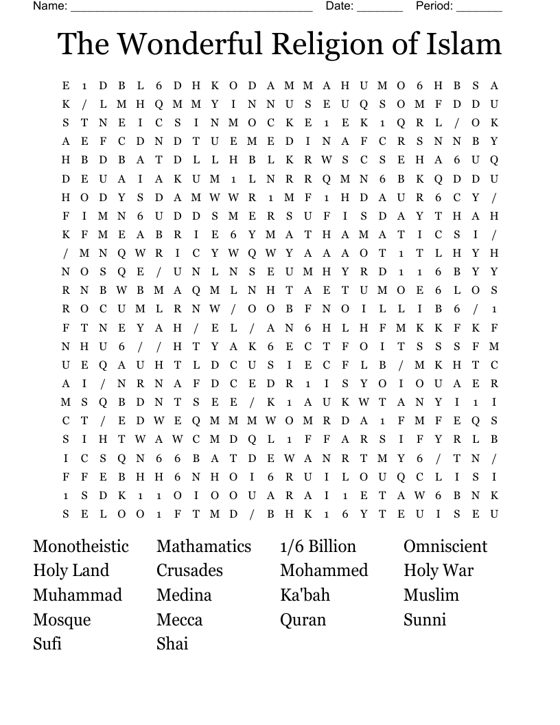 The Wonderful Religion of Islam Word Search