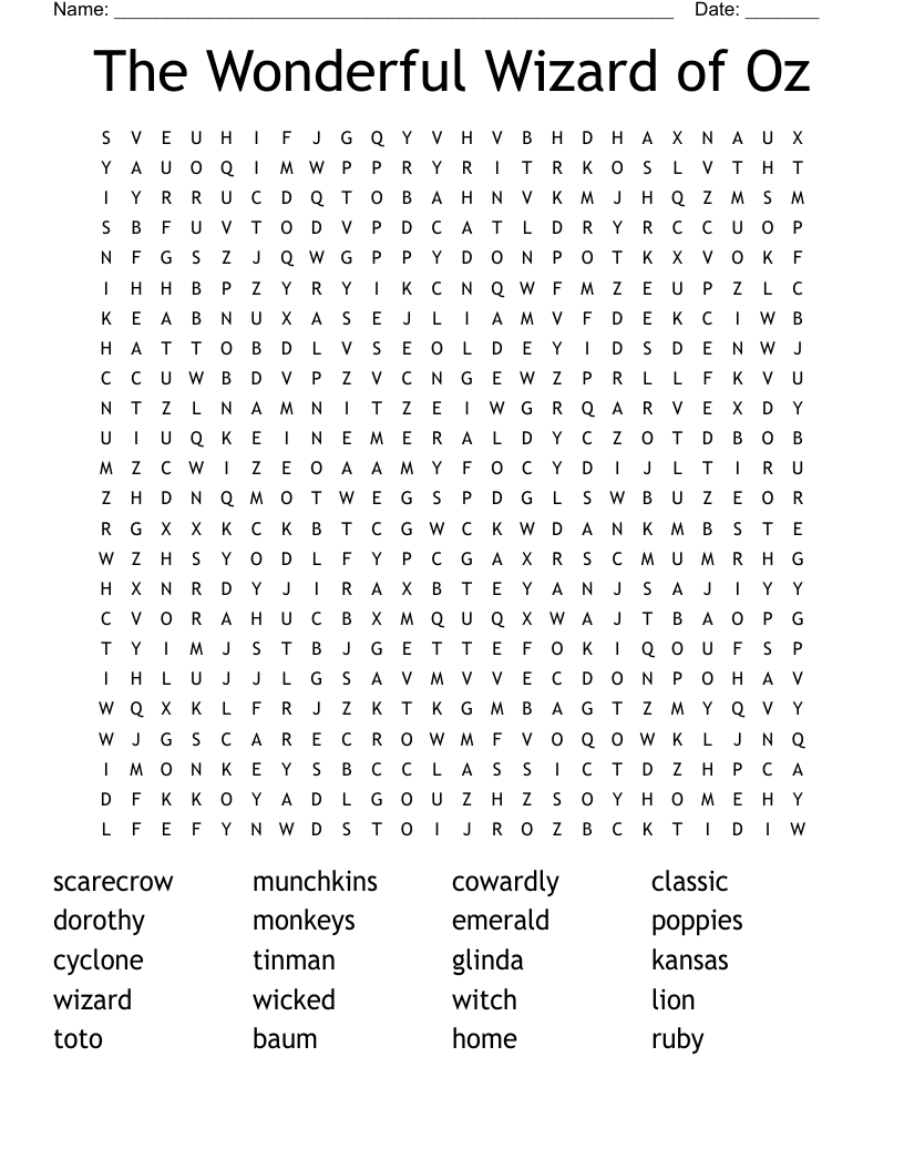 The Wonderful Wizard of Oz Word Search