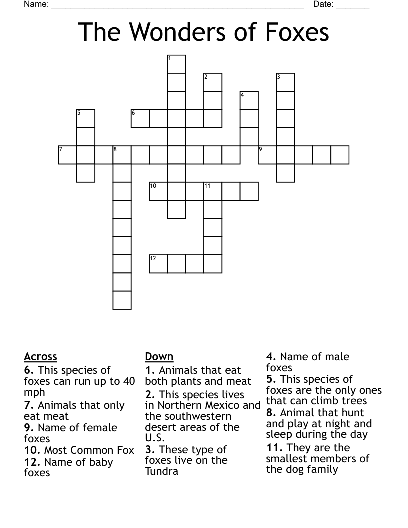 The Wonders of Foxes Crossword