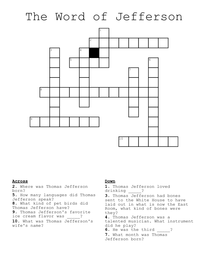 The Word of  Jefferson Crossword