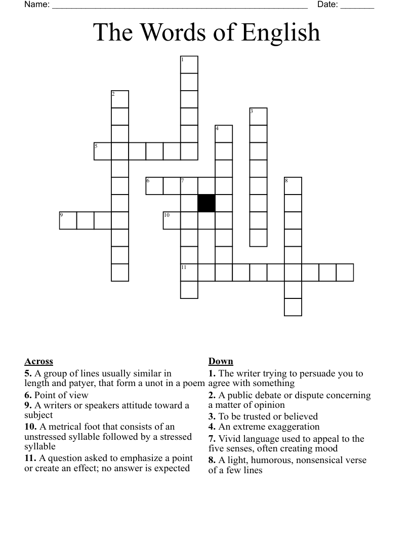 The Words of English  Crossword