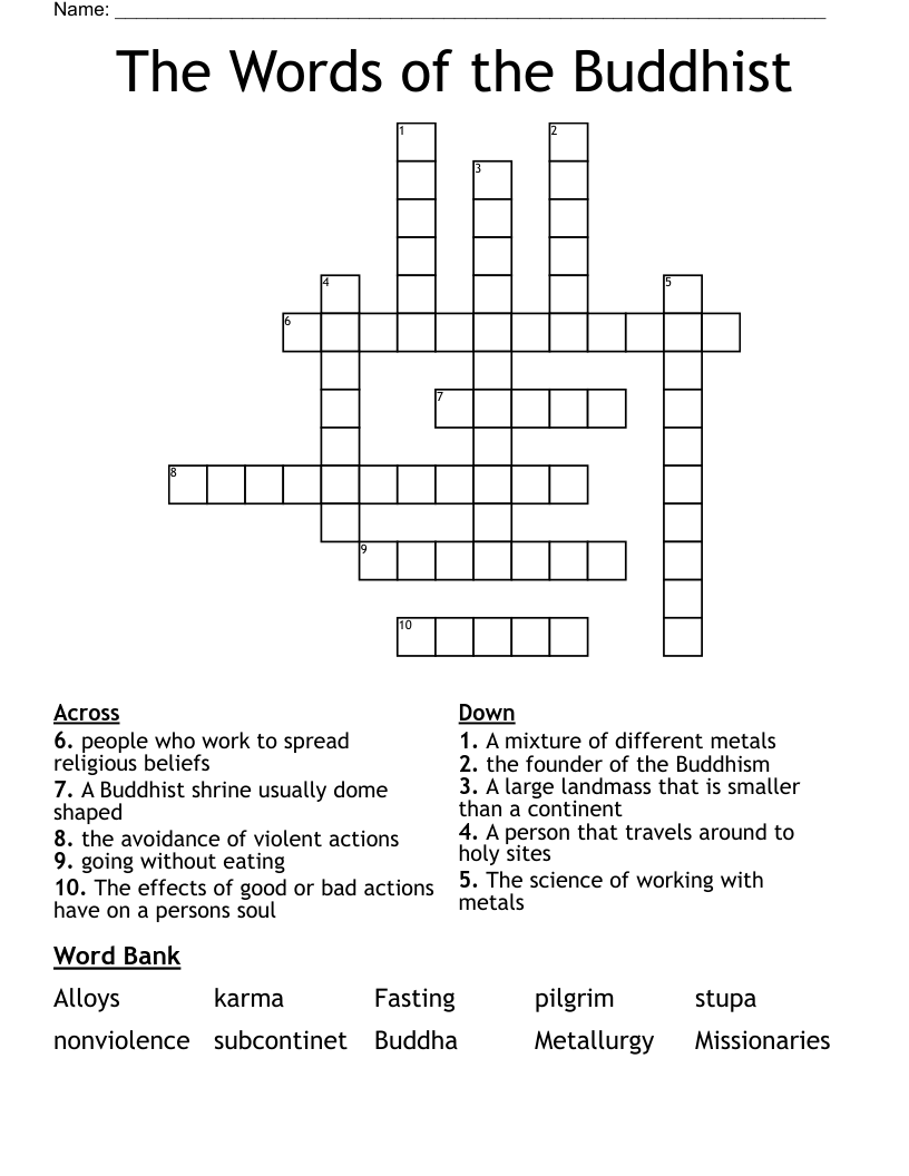 The Words of the Buddhist Crossword