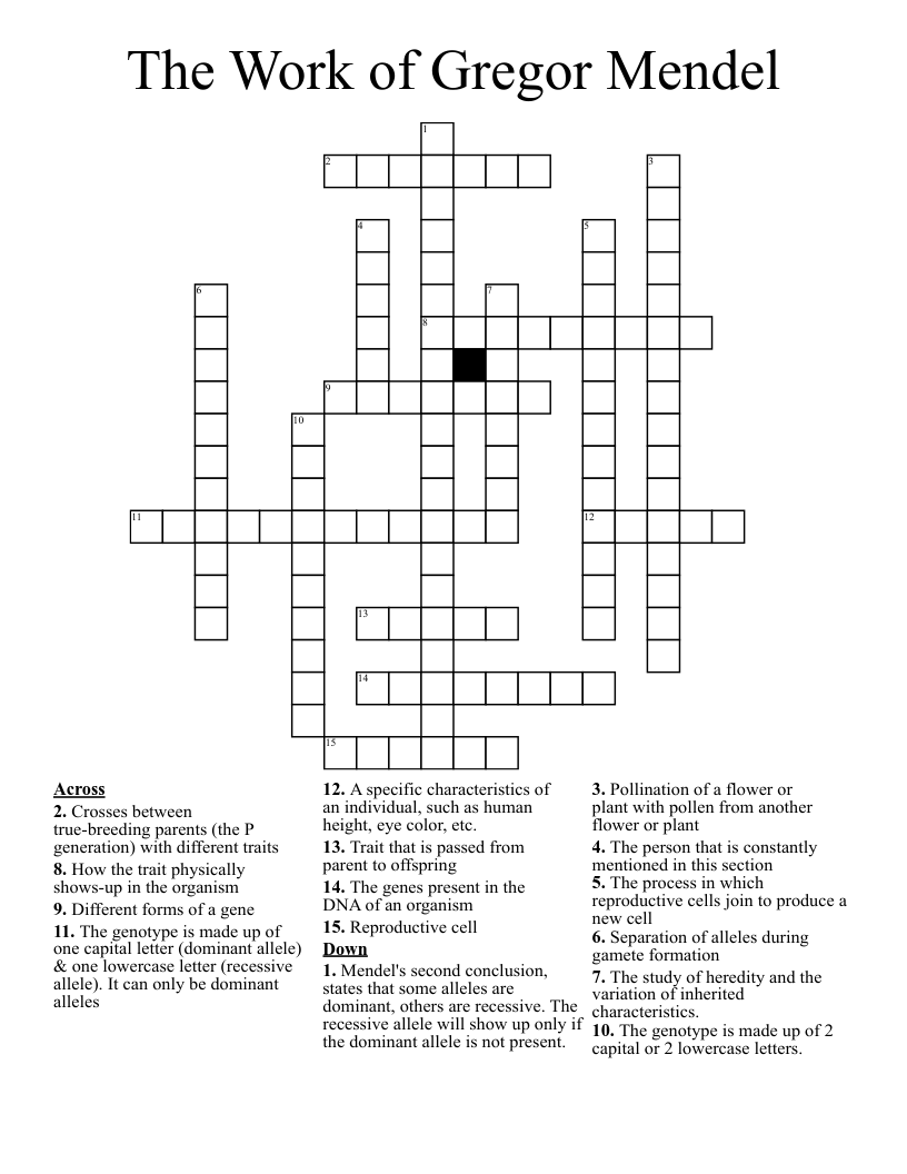 The Work of Gregor Mendel Crossword
