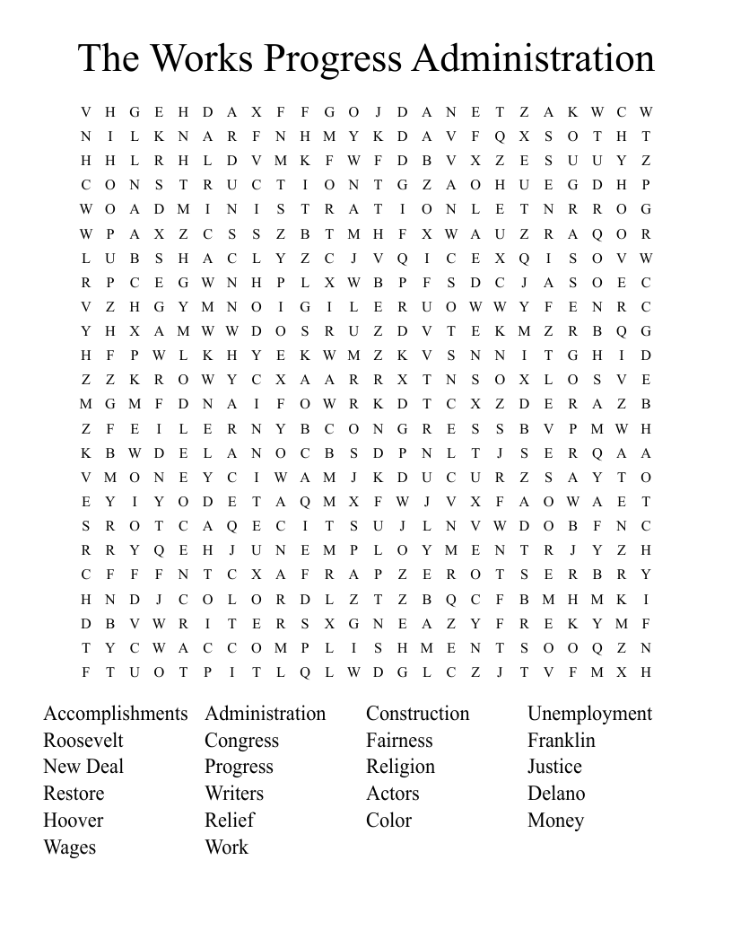 The Works Progress Administration Word Search