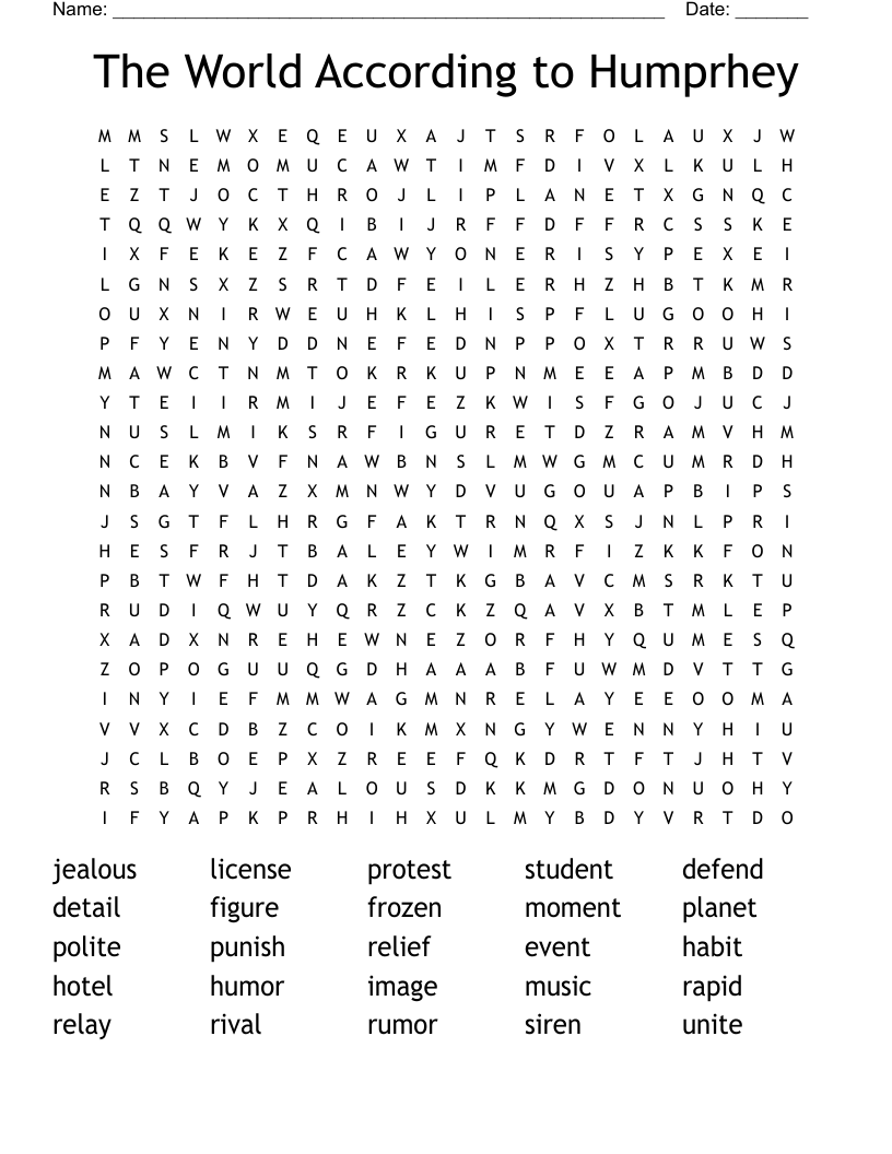 The World According to Humprhey Word Search