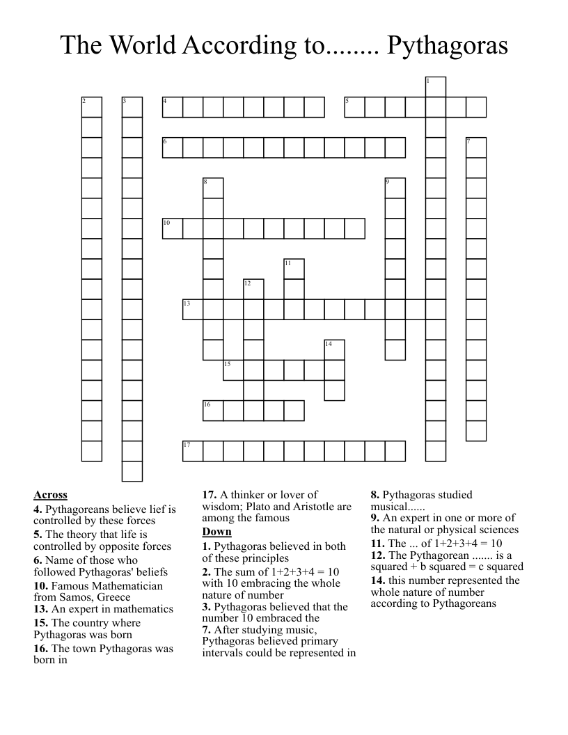 The World According to........ Pythagoras Crossword