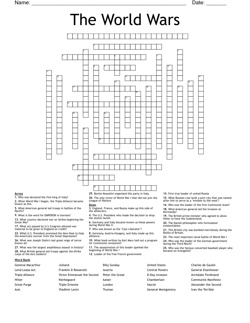 The World Wars Crossword