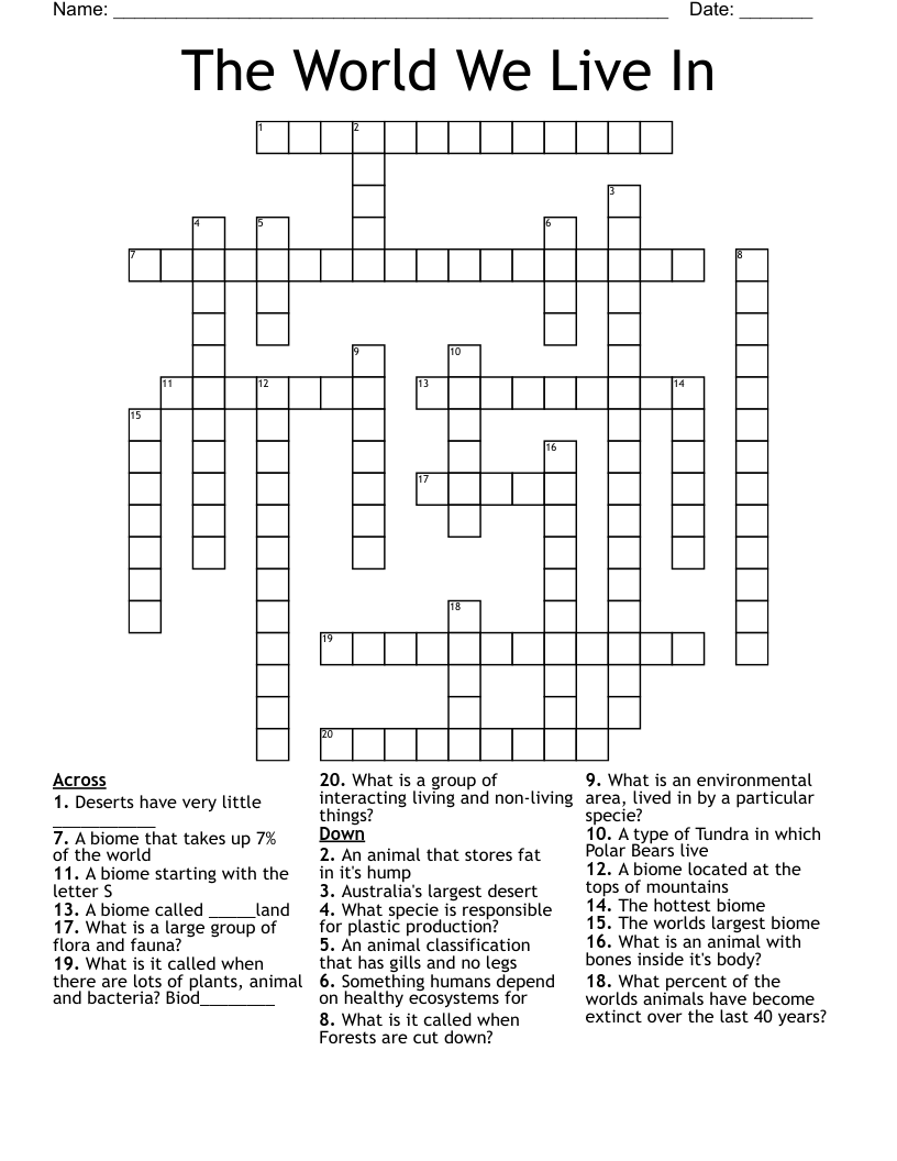 The World We Live In  Crossword