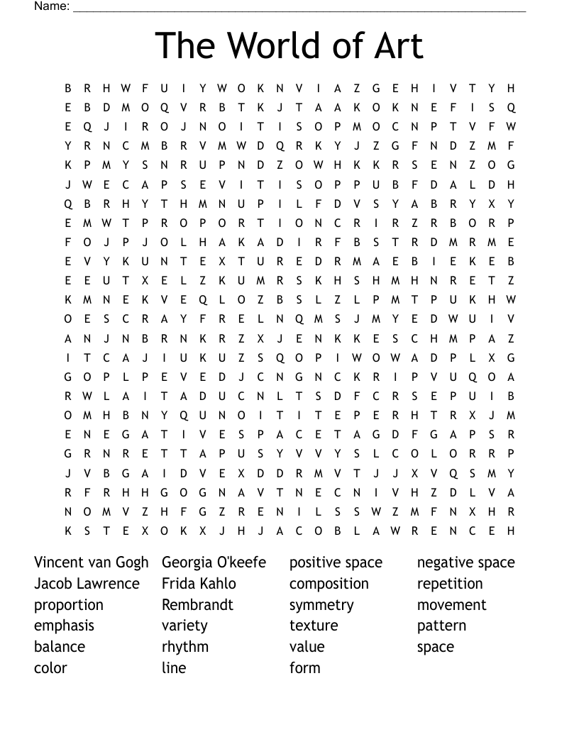 The World of Art Word Search