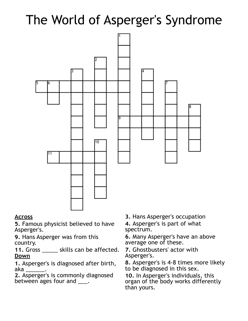 The World of Asperger's Syndrome Crossword