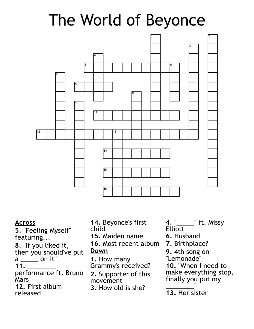 The World of Beyonce Crossword
