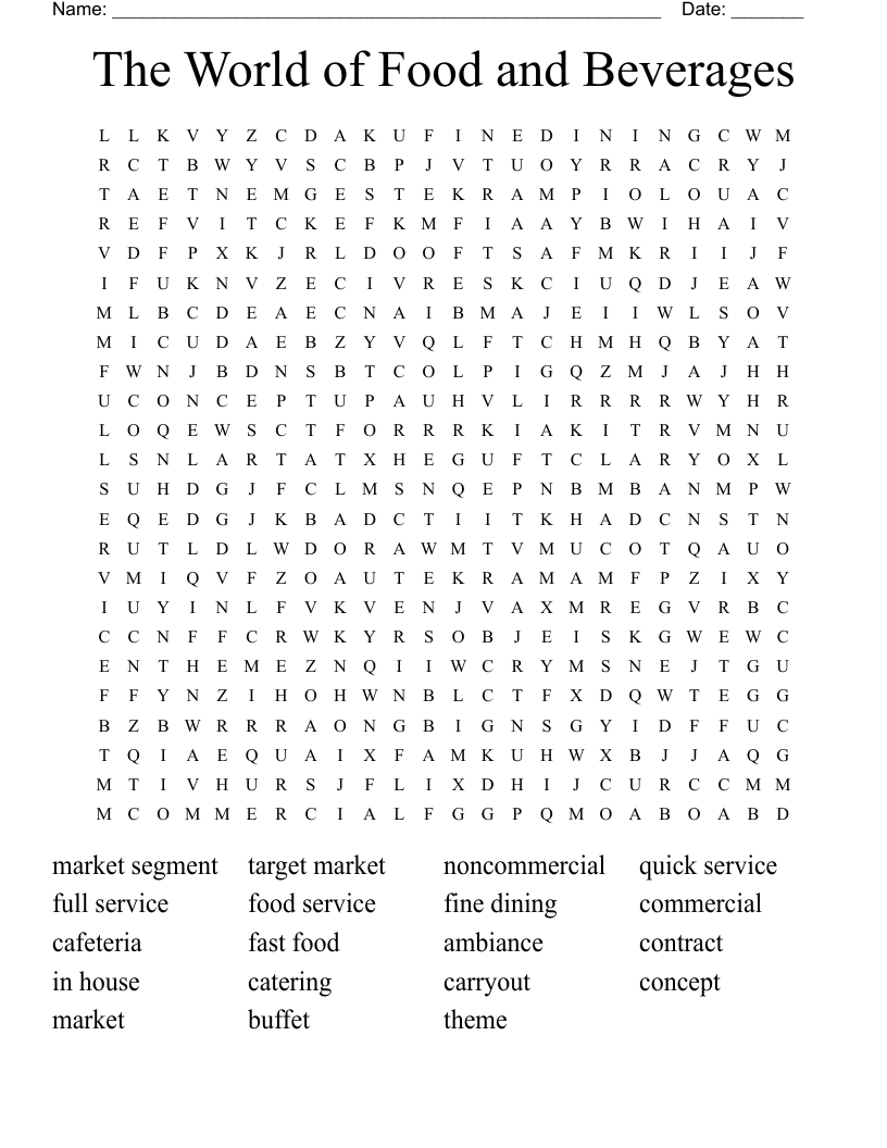 The World of Food and Beverages Word Search