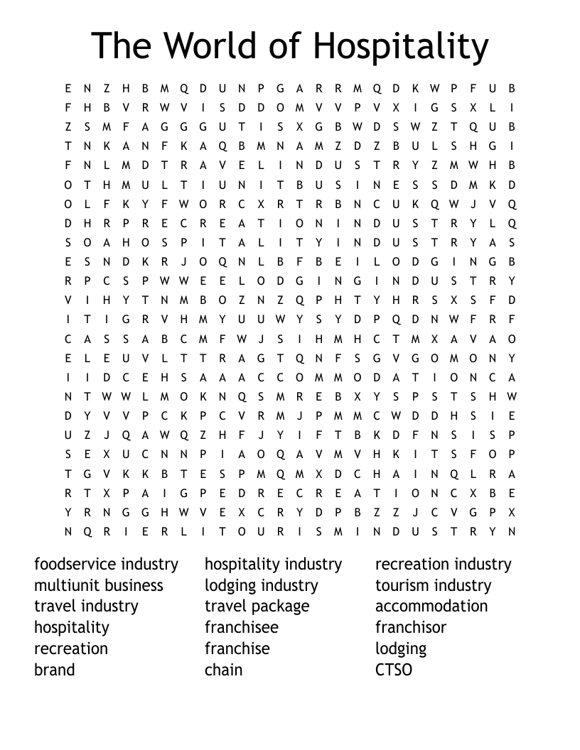The World of Hospitality Word Search
