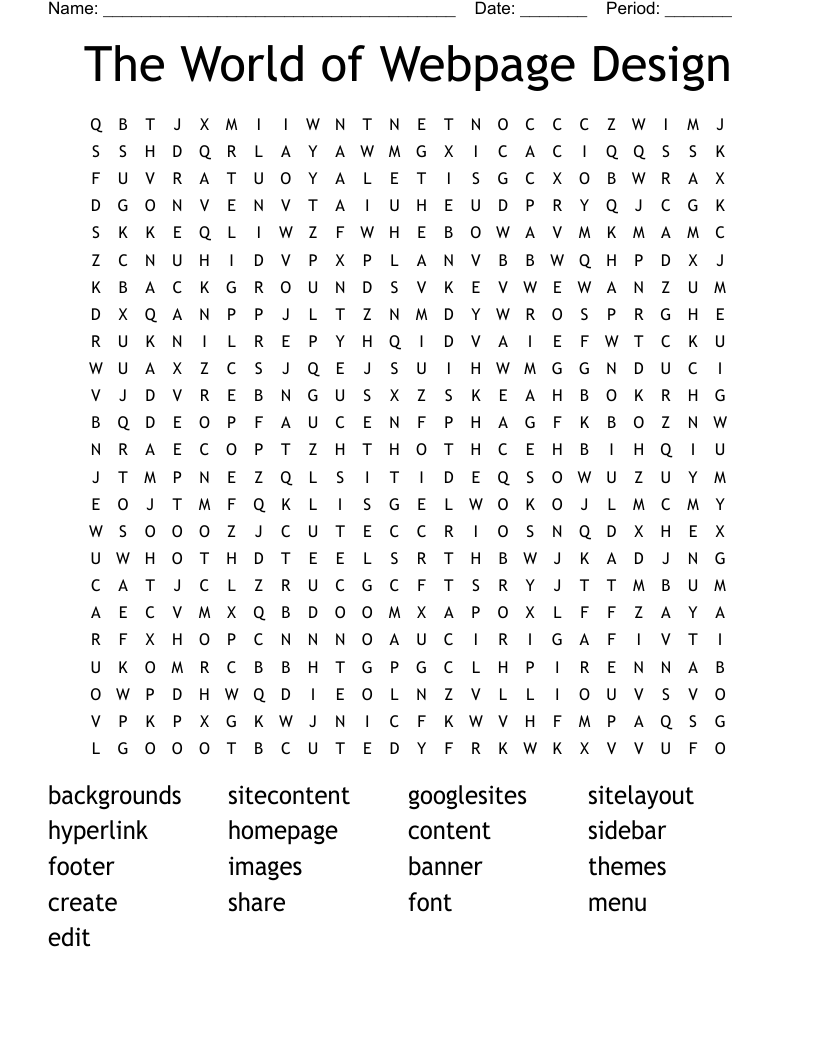 The World of Webpage Design Word Search