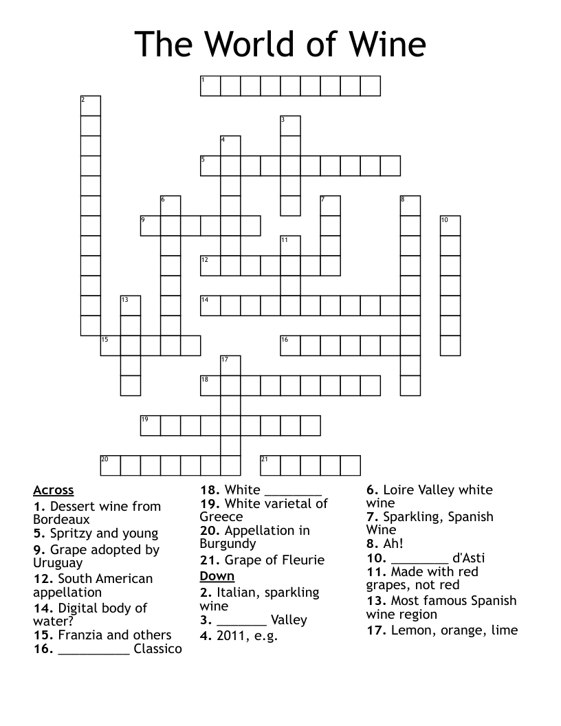 The World of Wine  Crossword