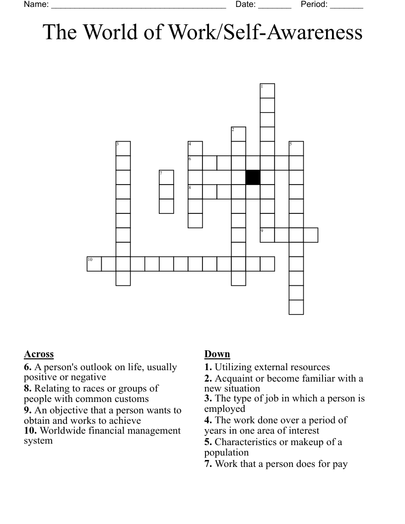 The World of Work/Self-Awareness Crossword
