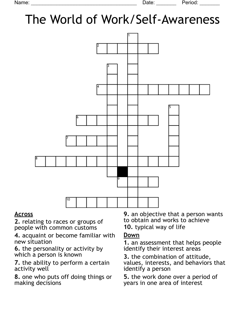 The World of Work/Self-Awareness Crossword