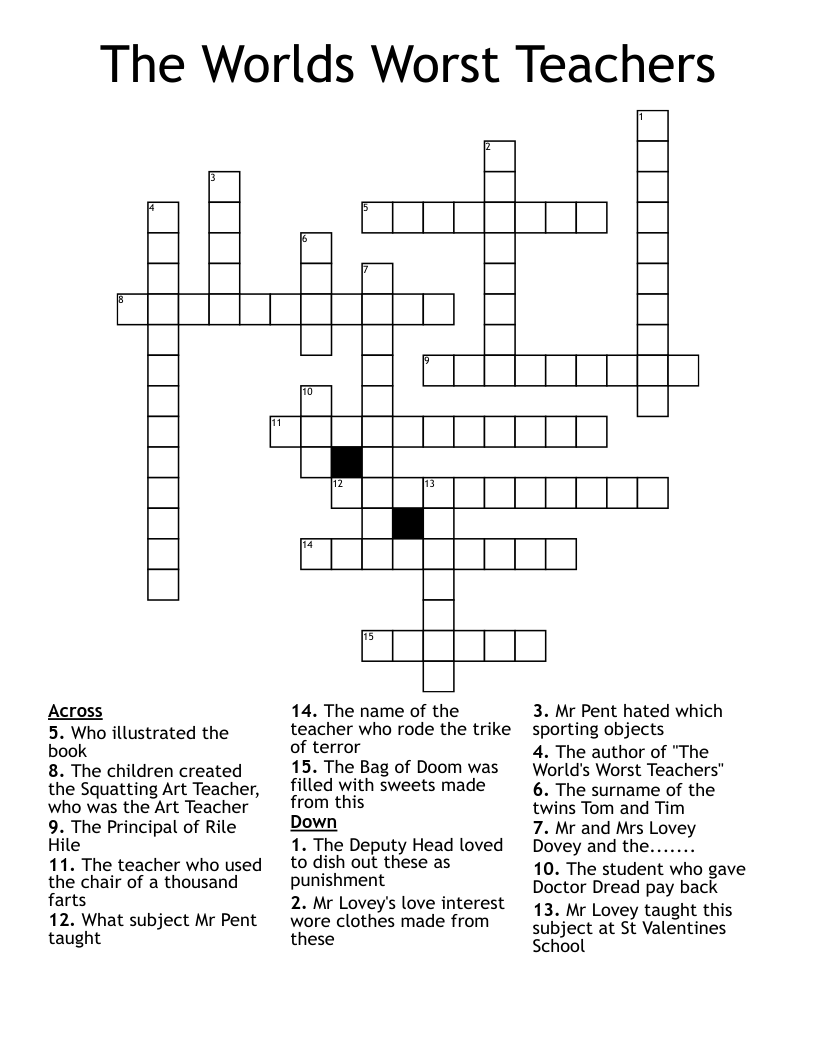 The Worlds Worst Teachers Crossword