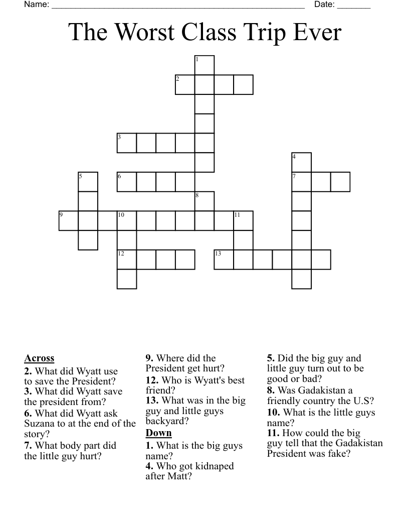 The Worst Class Trip Ever Crossword
