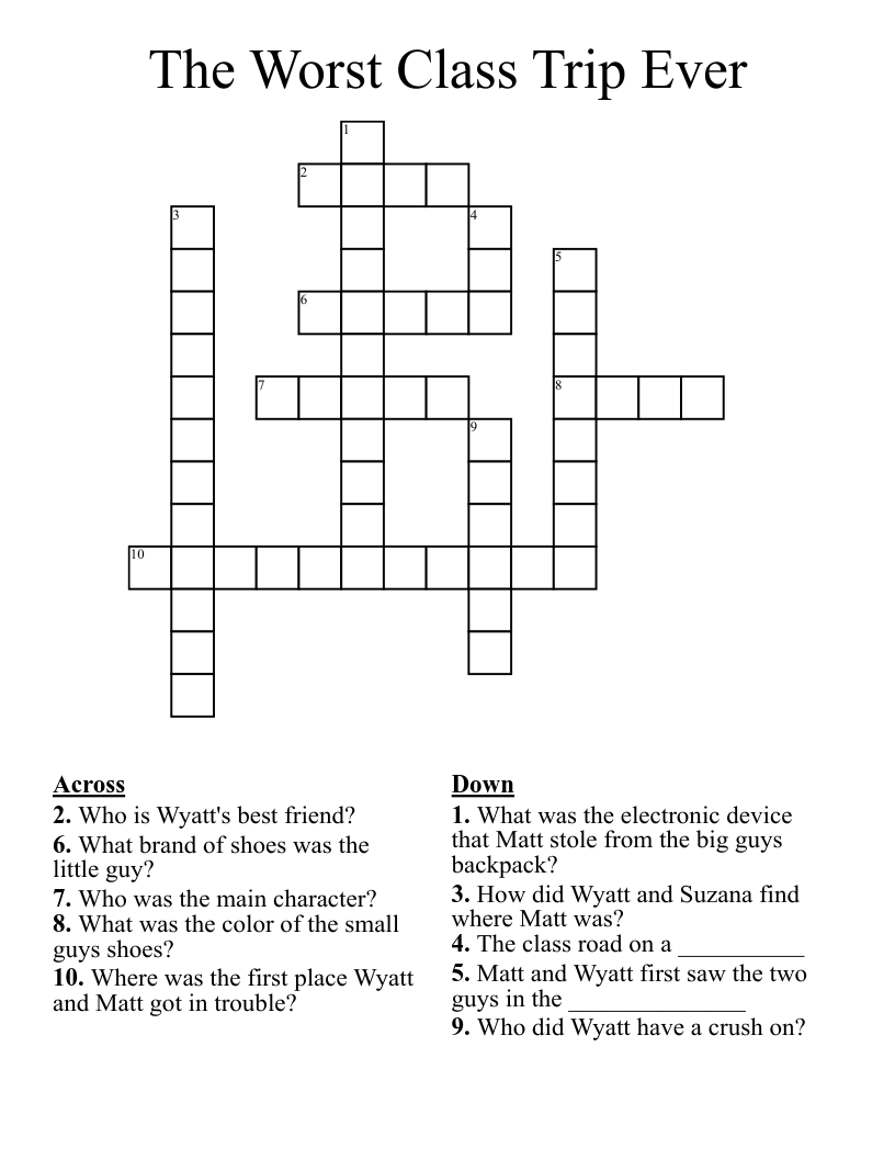 The Worst Class Trip Ever Crossword