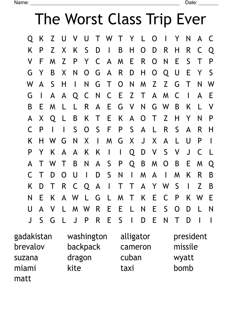 The Worst Class Trip Ever Word Search
