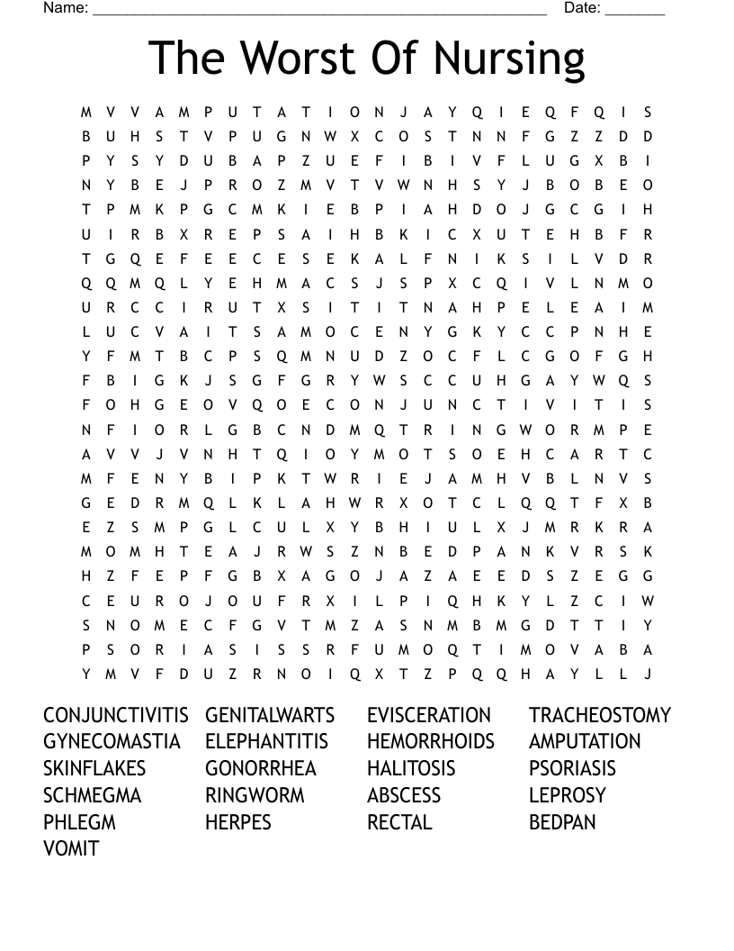 The Worst Of Nursing Word Search