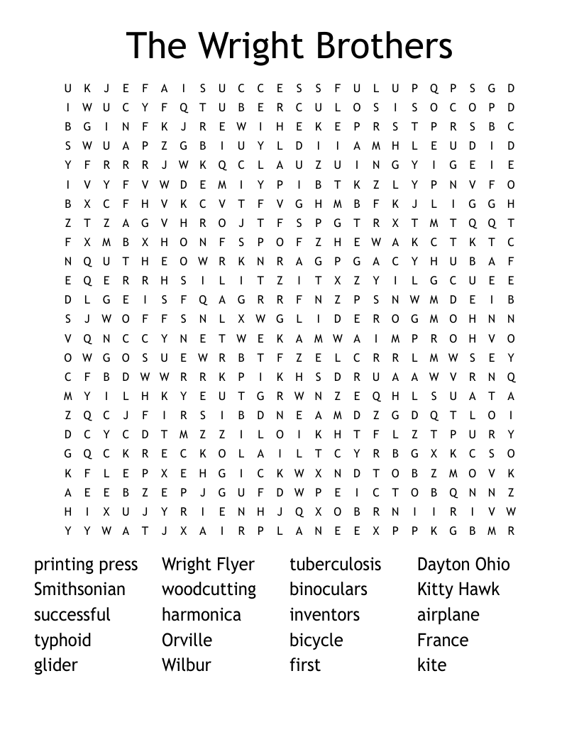 The Wright Brothers Word Search