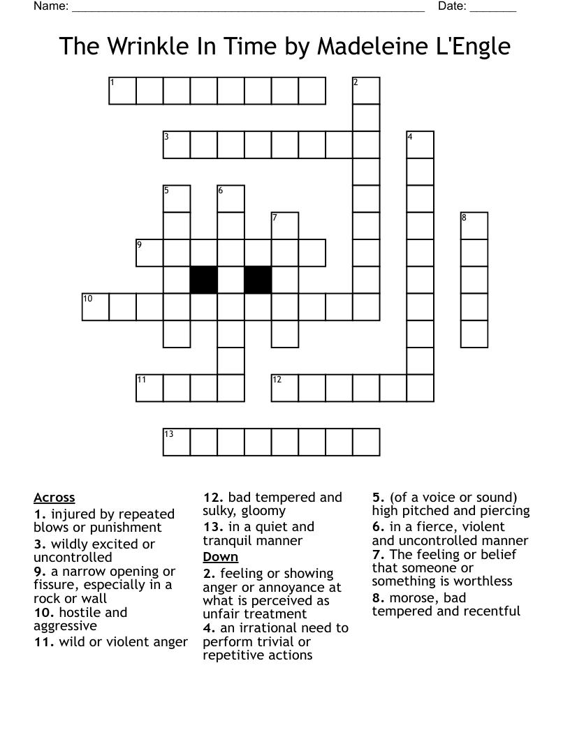 The Wrinkle In Time by Madeleine L'Engle Crossword
