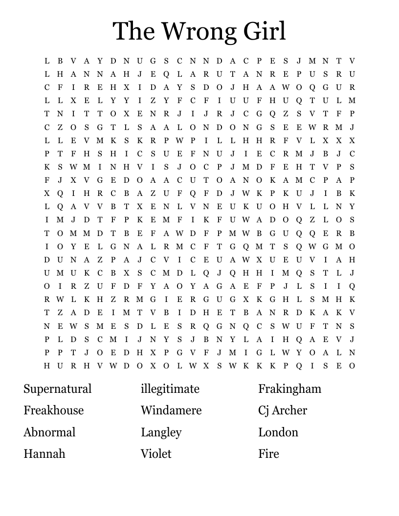 The Wrong Girl Word Search