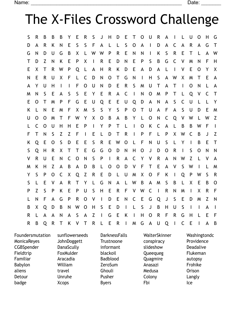 The X-Files Crossword Challenge Word Search
