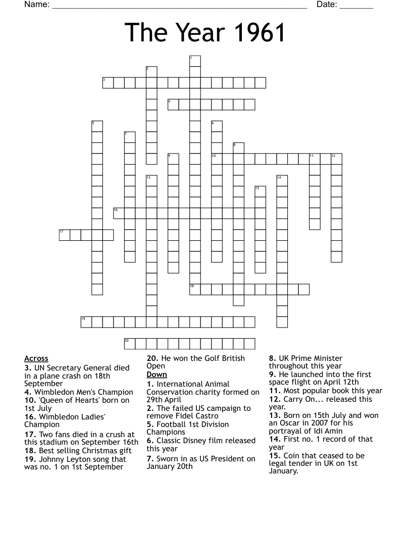 The Year 1961 Crossword