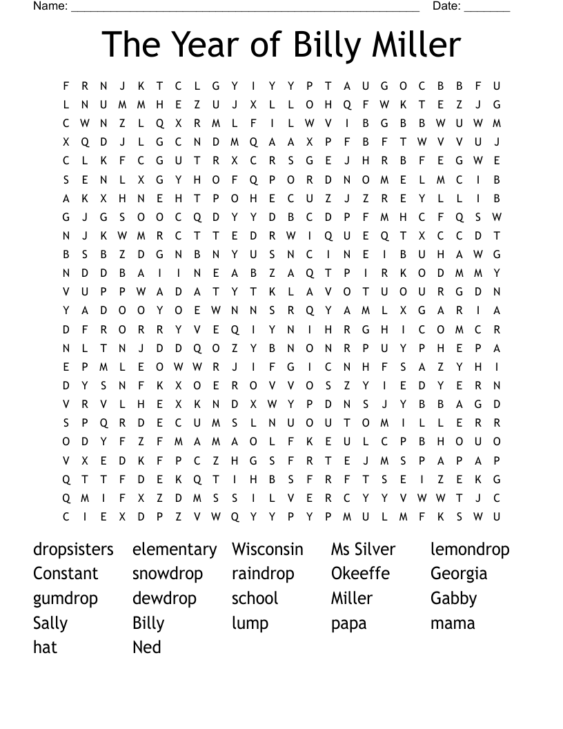 The Year of Billy Miller Word Search