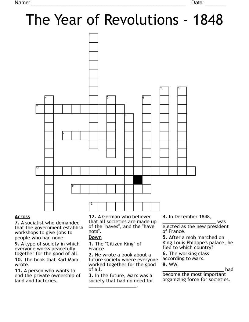 The Year of Revolutions - 1848 Crossword