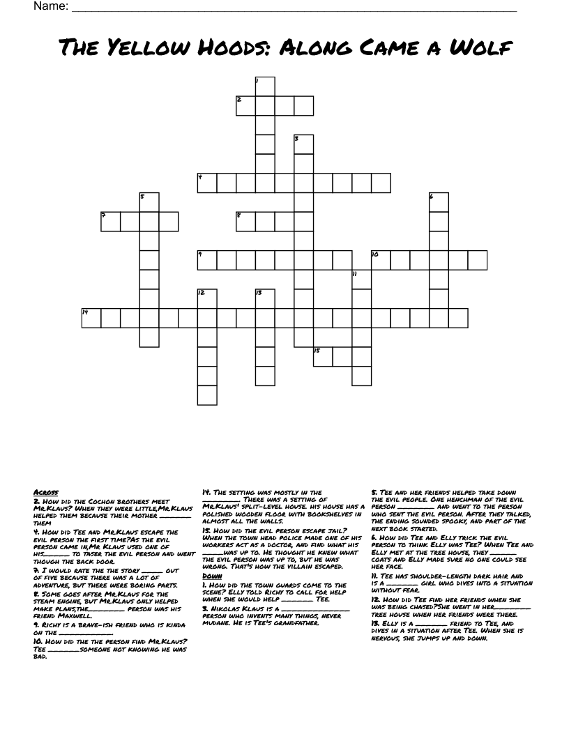 The Yellow Hoods: Along Came a Wolf Crossword