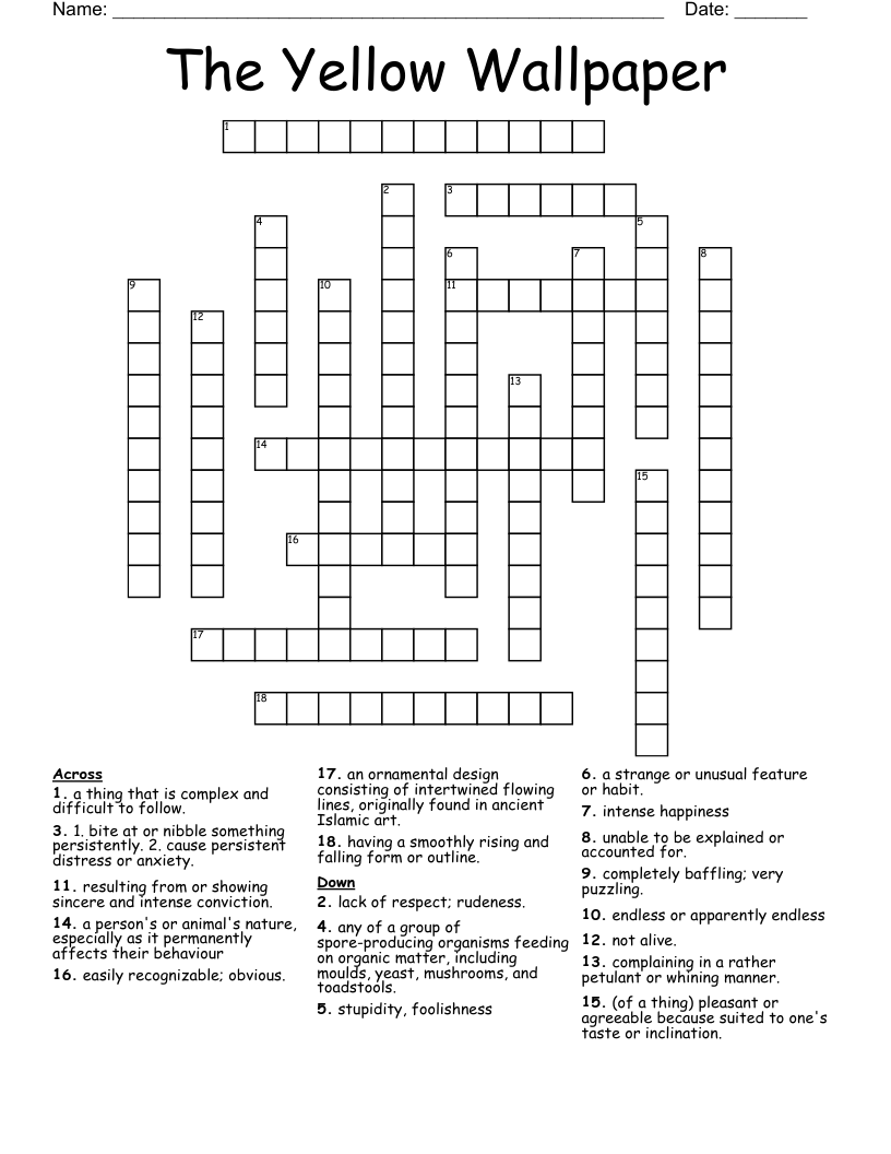 The Yellow Wallpaper Crossword